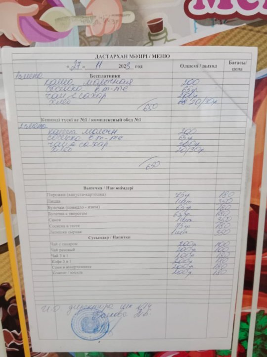 Меню на 28.11.2023 г.