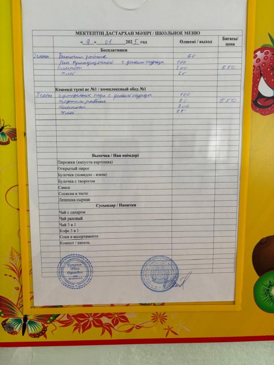 Меню на 09.01.2025