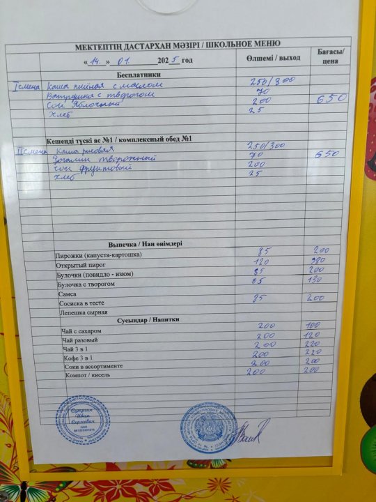 Меню на 14.01.2025