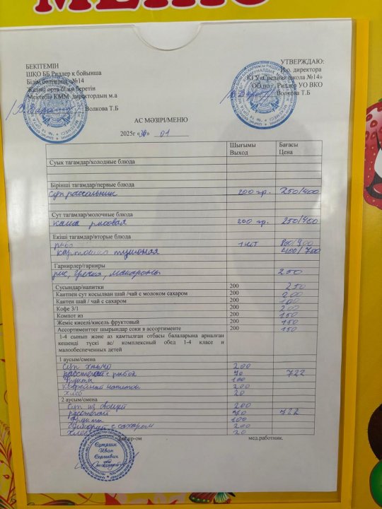 Меню на 30.01.2025