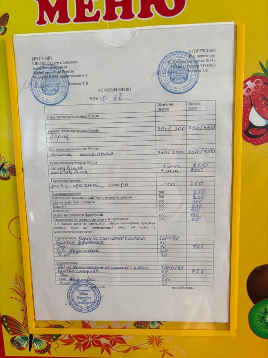 Меню на 5.02.2025