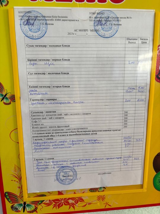 Меню на 6.02.2025