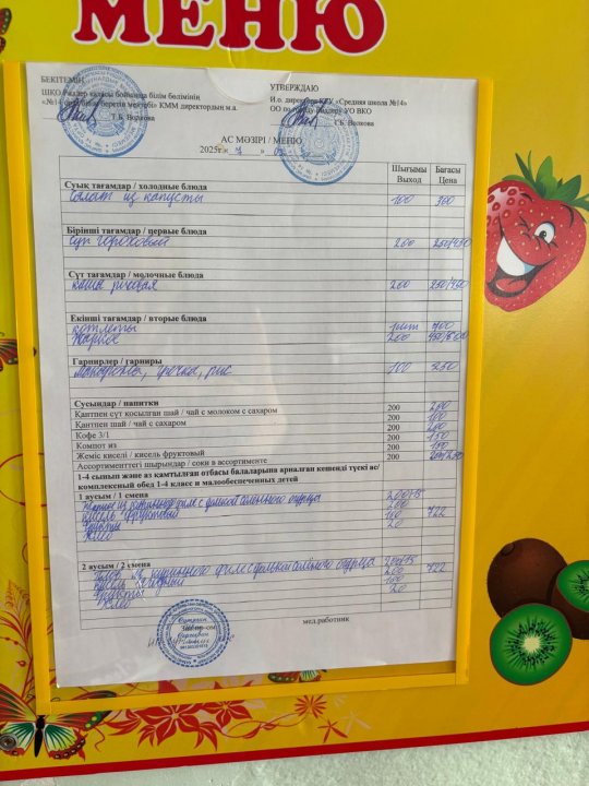 Меню на 7.02.2025