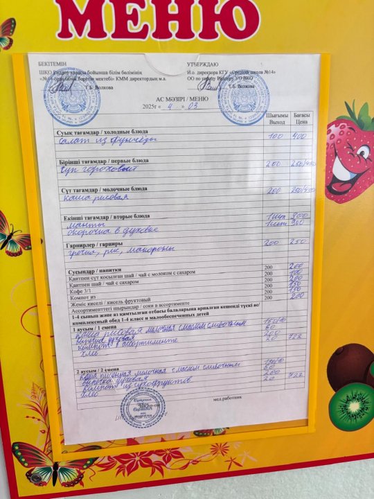 Меню на 4.03.2025