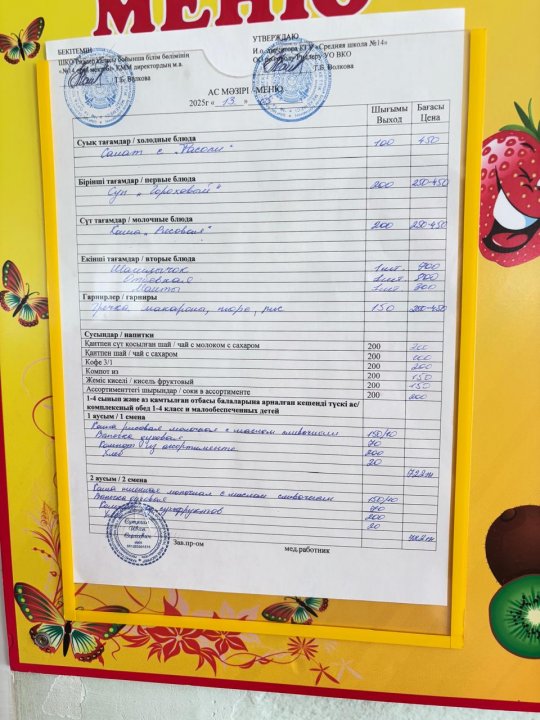 меню на 13.05.2025