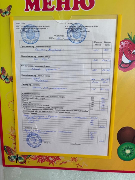 Меню на 20.05.2025